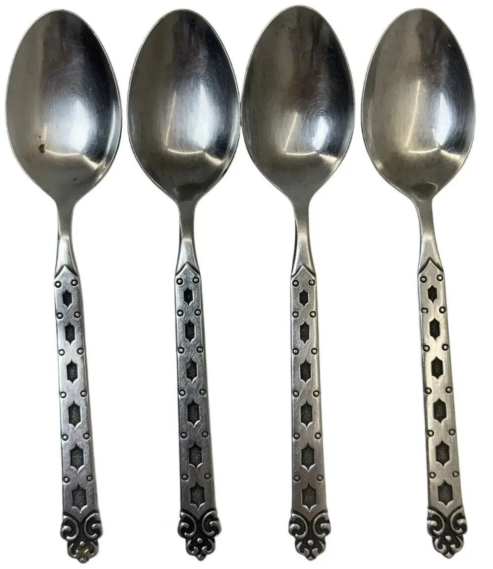 Vintage 60s Northland Japan Stainless Teaspoons Set of 4 Floral Handle Flatware